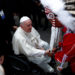 Pope Francis is welcomed after arriving at Edmonton International Airport, near Edmonton, Alberta, Canada July 24, 2022. REUTERS/Guglielmo Mangiapane