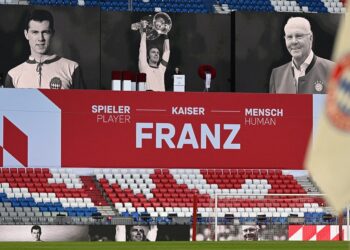 Honorary president of FC Bayern Munich Uli Hoeness delivers a speech during a farewell ceremony in tribute to late German football legend Franz Beckenbauer, organized by his historic club Bayern Munich at the Allianz Arena stadium in Munich, southern Germany, on January 19, 2024. Beckenbauer, world champion as a player in 1974 and as coach in 1990, died on January 7, 2024 in the Austrian city of Salzburg at the age of 78 and was buried in Munich five days later at a service attended by close friends and family. (Photo by LUKAS BARTH / AFP)