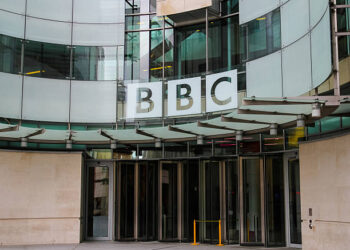 London, UK - 5th April 2014: The outside of a BBC building in central London. The British Broadcasting Corporation also know as the BBC is a public service broadcasting in England