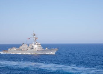 MEDITERRANEAN SEA (May 19, 2025) The Arleigh Burke-class guided-missile destroyer USS Jason Dunham (DDG 109) steams in the Mediterranean Sea, May 19. Jason Dunham, assigned to the Harry S. Truman Carrier Strike Group (HSTCSG), is on a scheduled deployment in the U.S. 6th Fleet area of operations supporting U.S. Naval Forces Europe-Africa to defend U.S., Allied and partner interests. (U.S. Navy photo by Mass Communication Specialist 2nd Class Kaitlin Young)