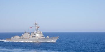 MEDITERRANEAN SEA (May 19, 2025) The Arleigh Burke-class guided-missile destroyer USS Jason Dunham (DDG 109) steams in the Mediterranean Sea, May 19. Jason Dunham, assigned to the Harry S. Truman Carrier Strike Group (HSTCSG), is on a scheduled deployment in the U.S. 6th Fleet area of operations supporting U.S. Naval Forces Europe-Africa to defend U.S., Allied and partner interests. (U.S. Navy photo by Mass Communication Specialist 2nd Class Kaitlin Young)