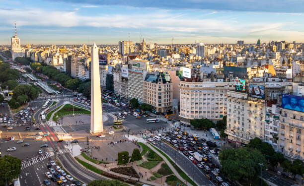 Buenos Aires, Argentina - May 15, 2018: Aerial view of Buenos Aires and 9 de julio avenue - Buenos Aires, Argentina